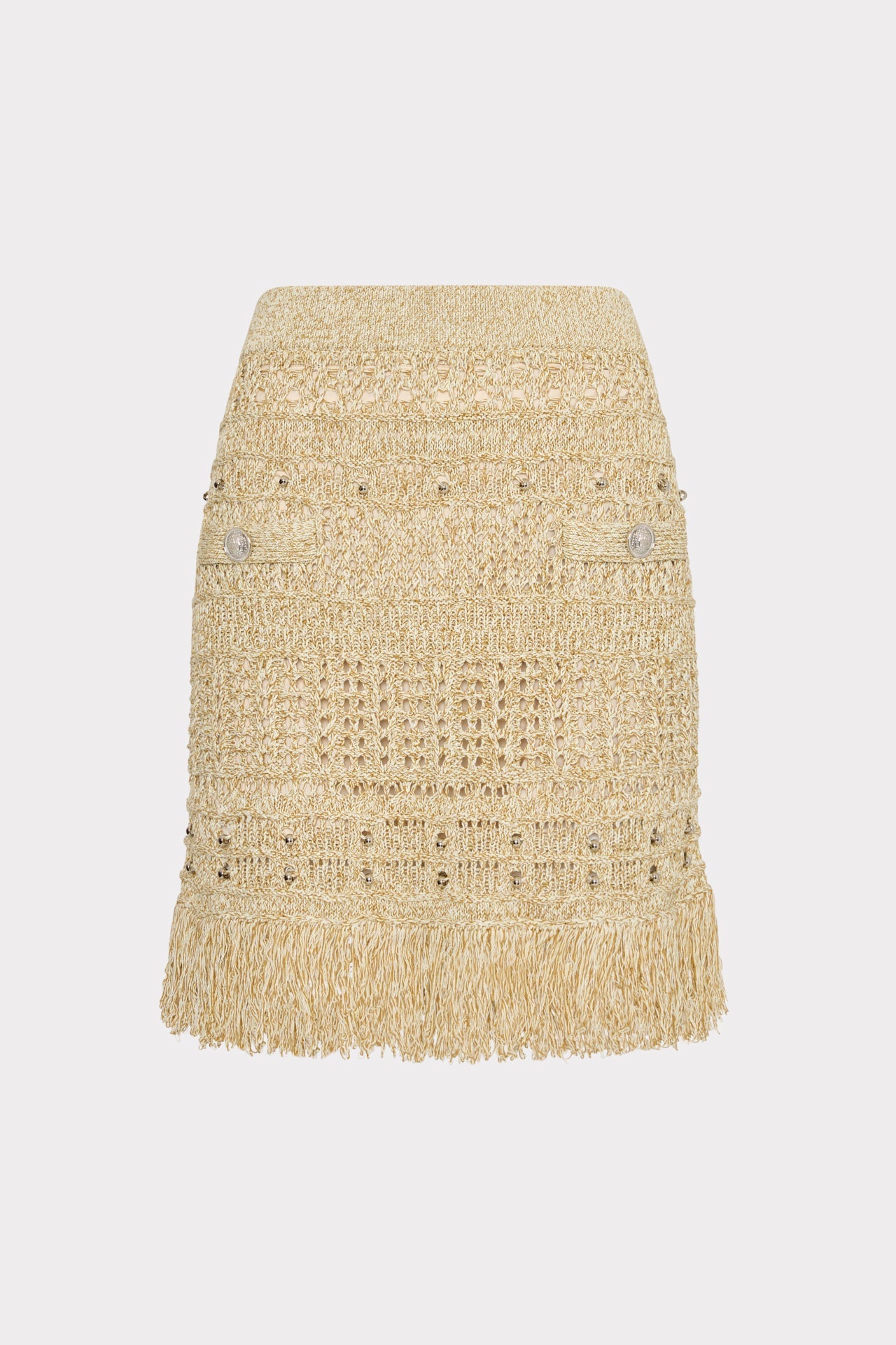 Beaded Fringe Knit Skirt Beige Multi | Milly Women