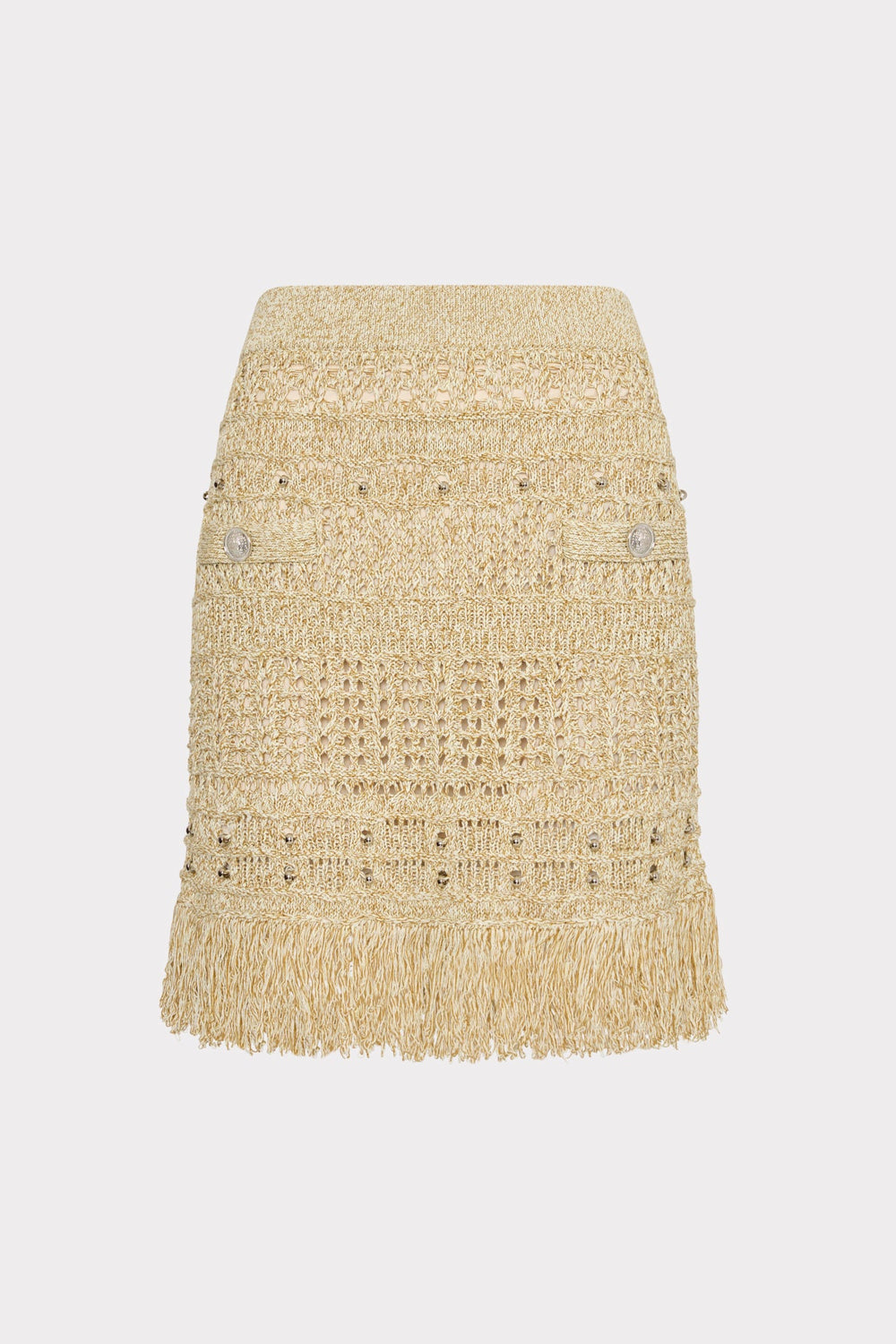 Beaded Fringe Knit Skirt Beige Multi | Milly Women
