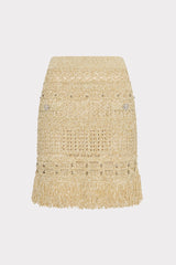 Beaded Fringe Knit Skirt Beige Multi | Milly Women