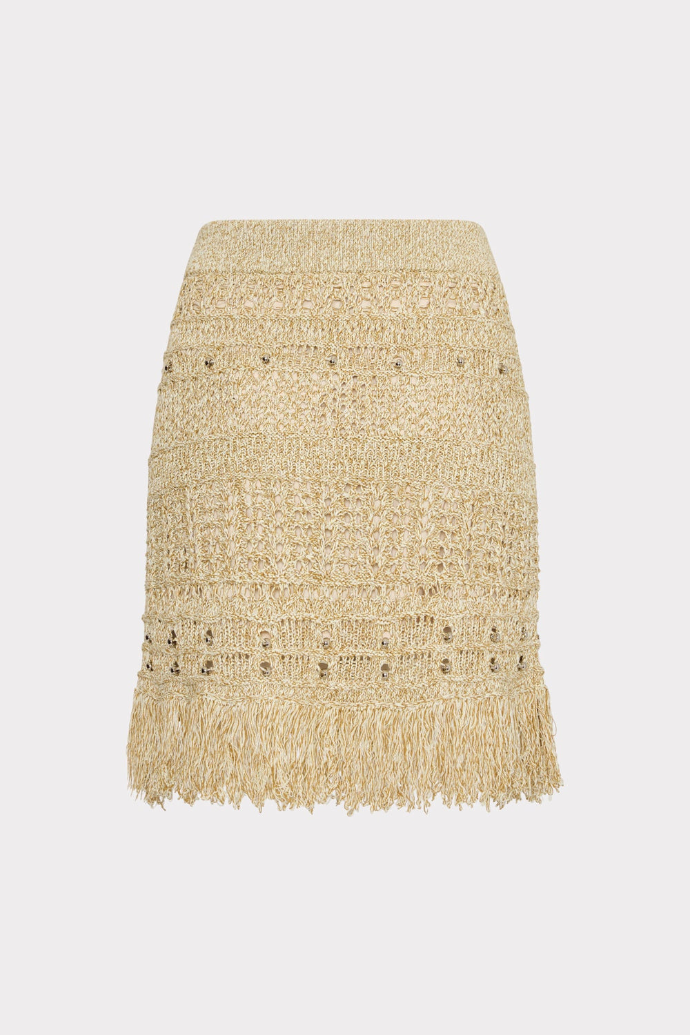 Beaded Fringe Knit Skirt Beige Multi | Milly Women