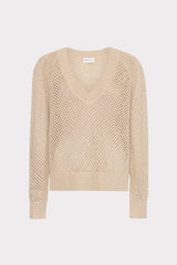 Sequin Mesh V-Neck Sweater Beige | Milly Women