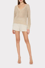 Sequin Mesh V-Neck Sweater Beige | Milly Women