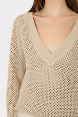 Sequin Mesh V-Neck Sweater Beige | Milly Women