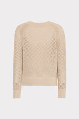Sequin Mesh V-Neck Sweater Beige | Milly Women