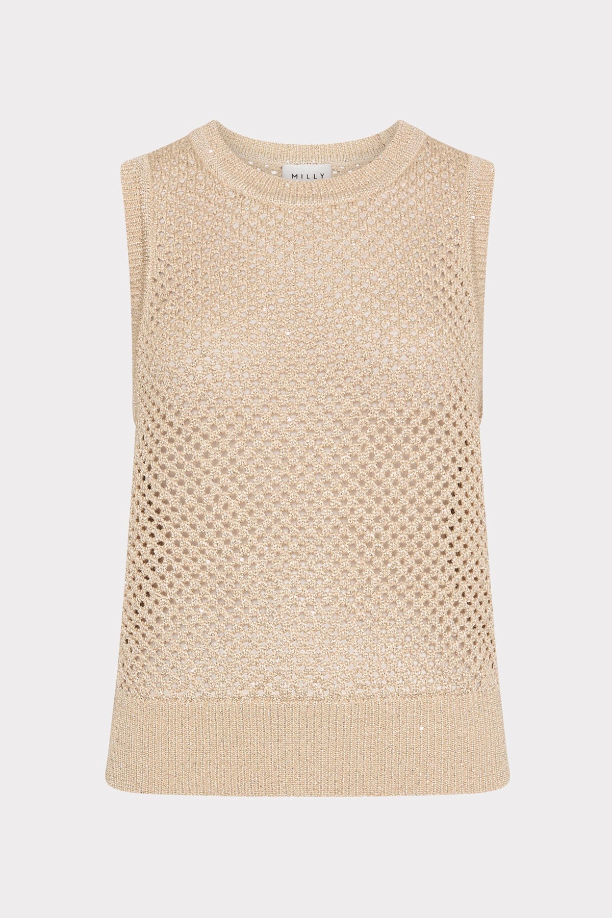 Sequin Mesh Shell Sweater Beige | Milly Women