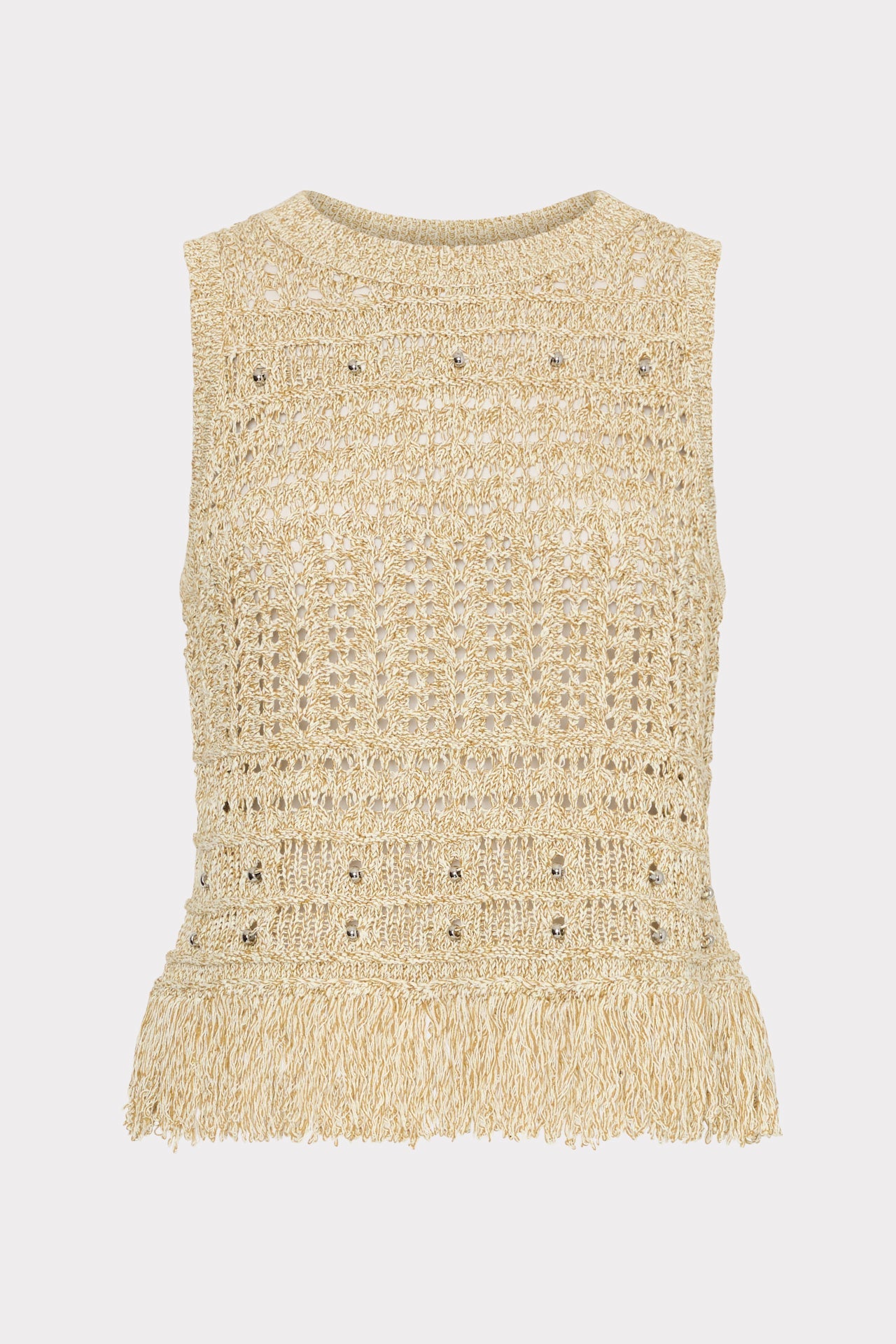 Beaded Fringe Knit Top Beige Multi | Milly Women