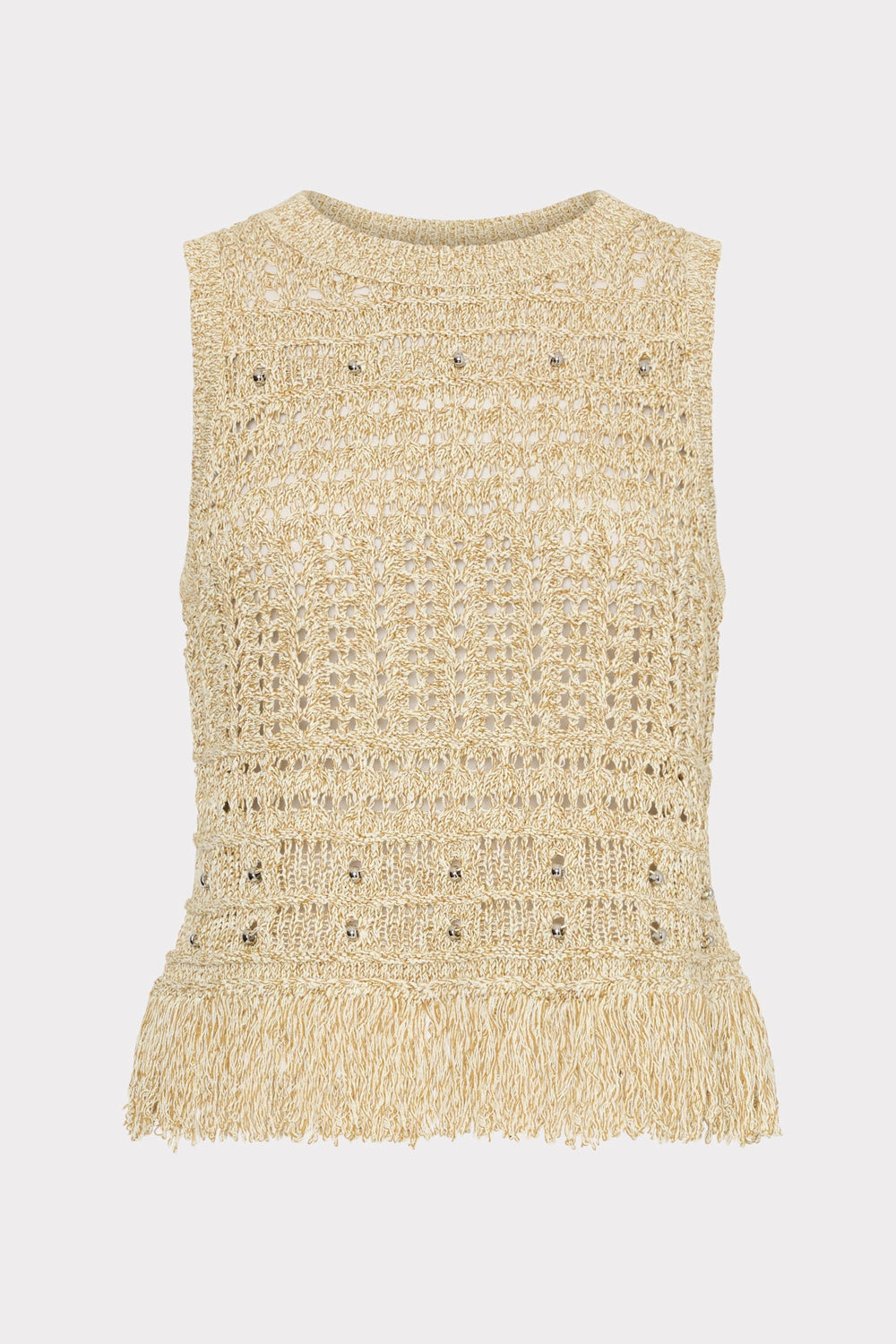 Beaded Fringe Knit Top Beige Multi | Milly Women
