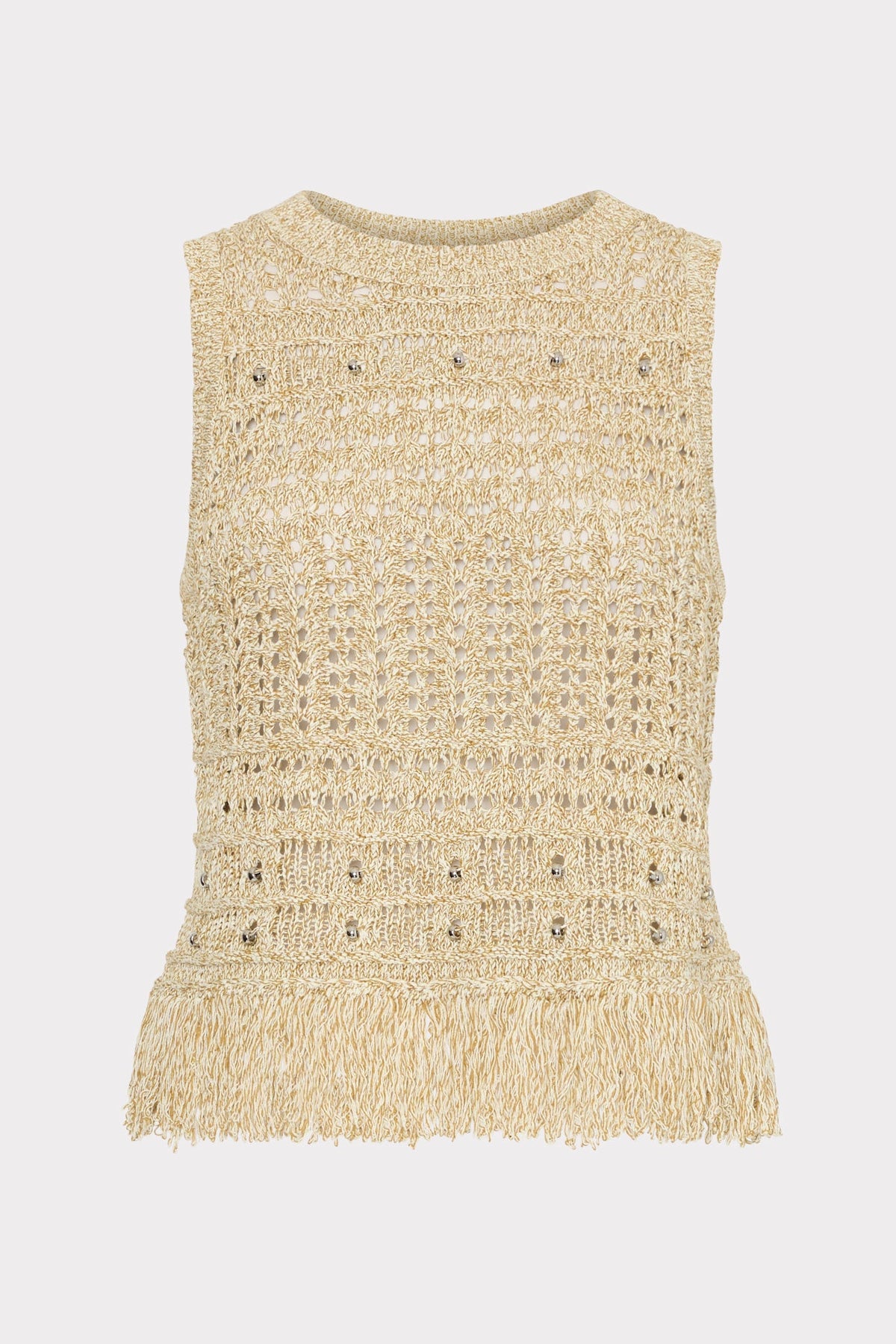 Beaded Fringe Knit Top Beige Multi | Milly Women