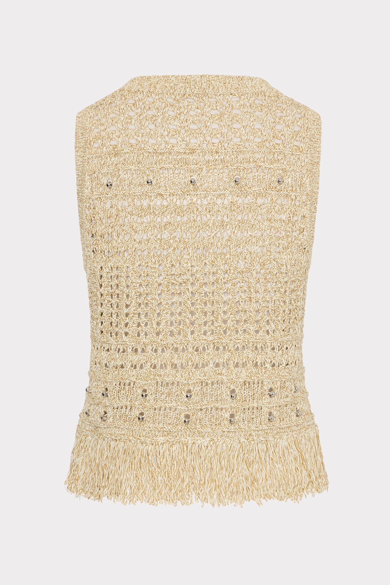 Beaded Fringe Knit Top Beige Multi | Milly Women