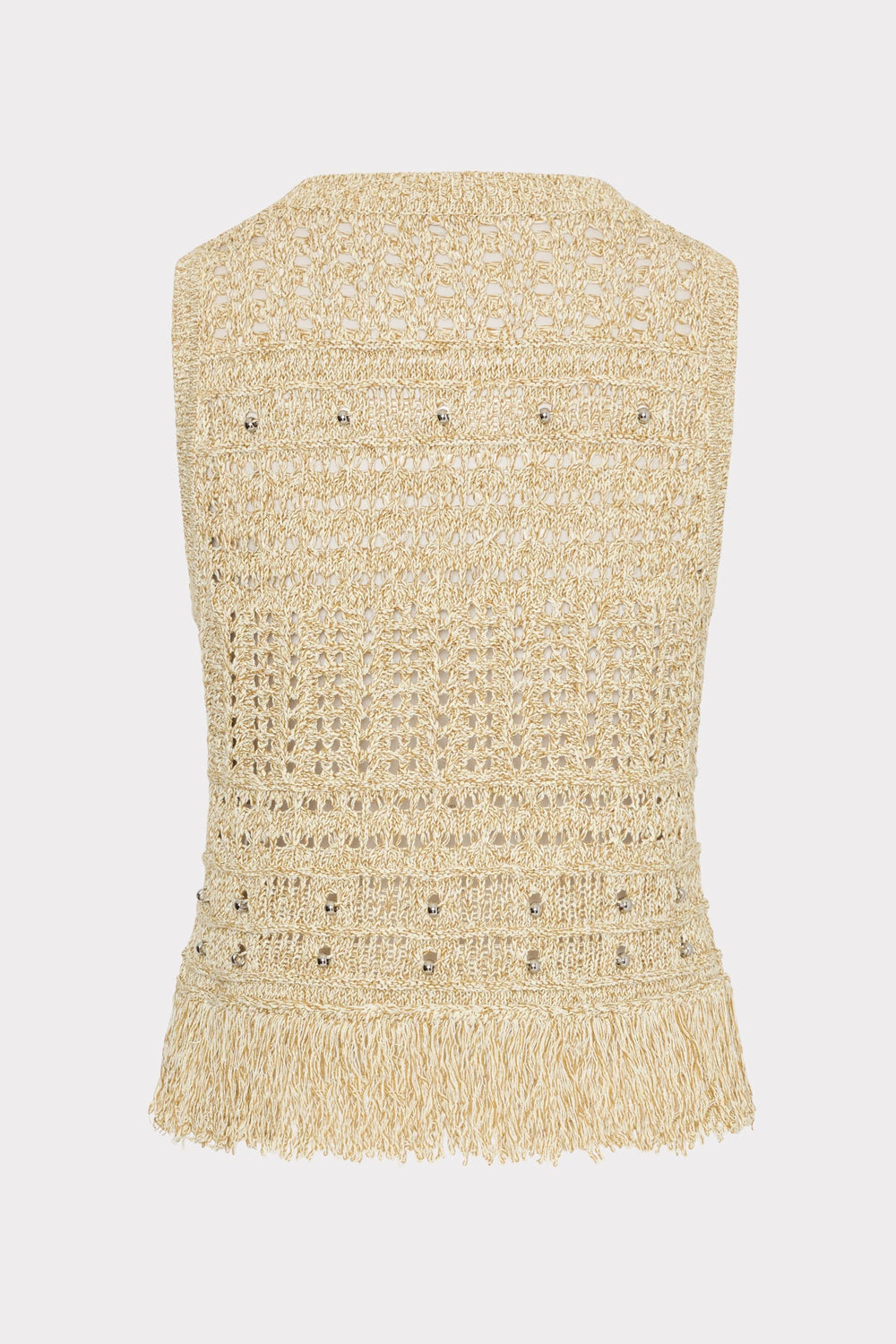 Beaded Fringe Knit Top Beige Multi | Milly Women
