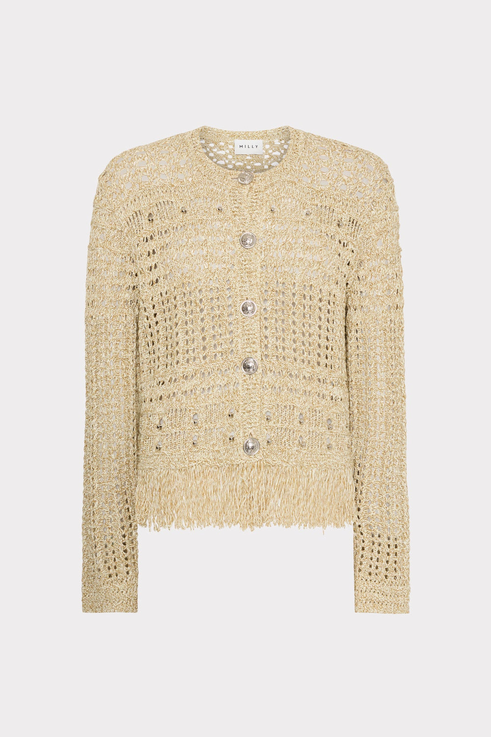 Beaded Fringe Knit Cardigan Beige Multi | Milly Women