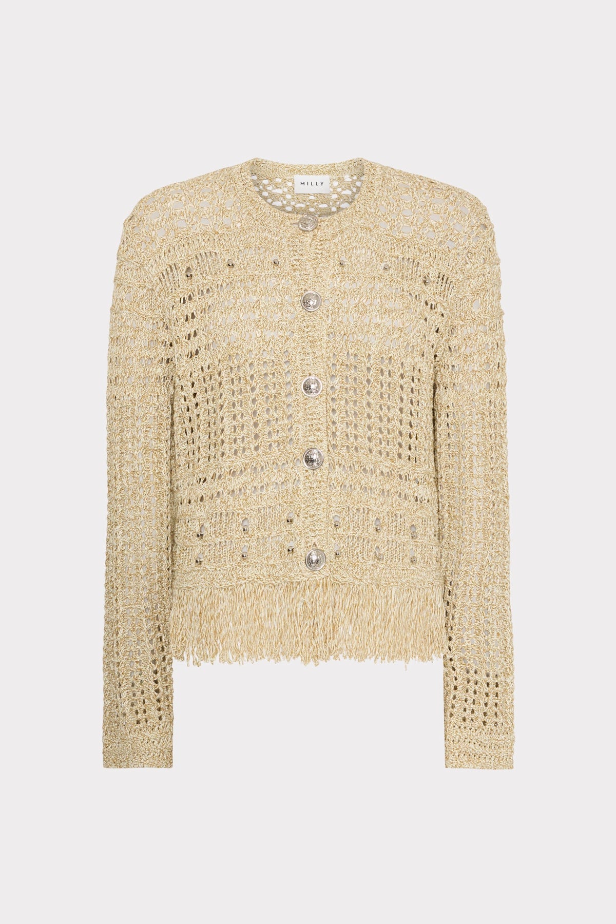 Beaded Fringe Knit Cardigan Beige Multi | Milly Women