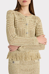 Beaded Fringe Knit Cardigan Beige Multi | Milly Women
