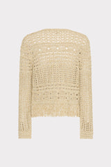 Beaded Fringe Knit Cardigan Beige Multi | Milly Women