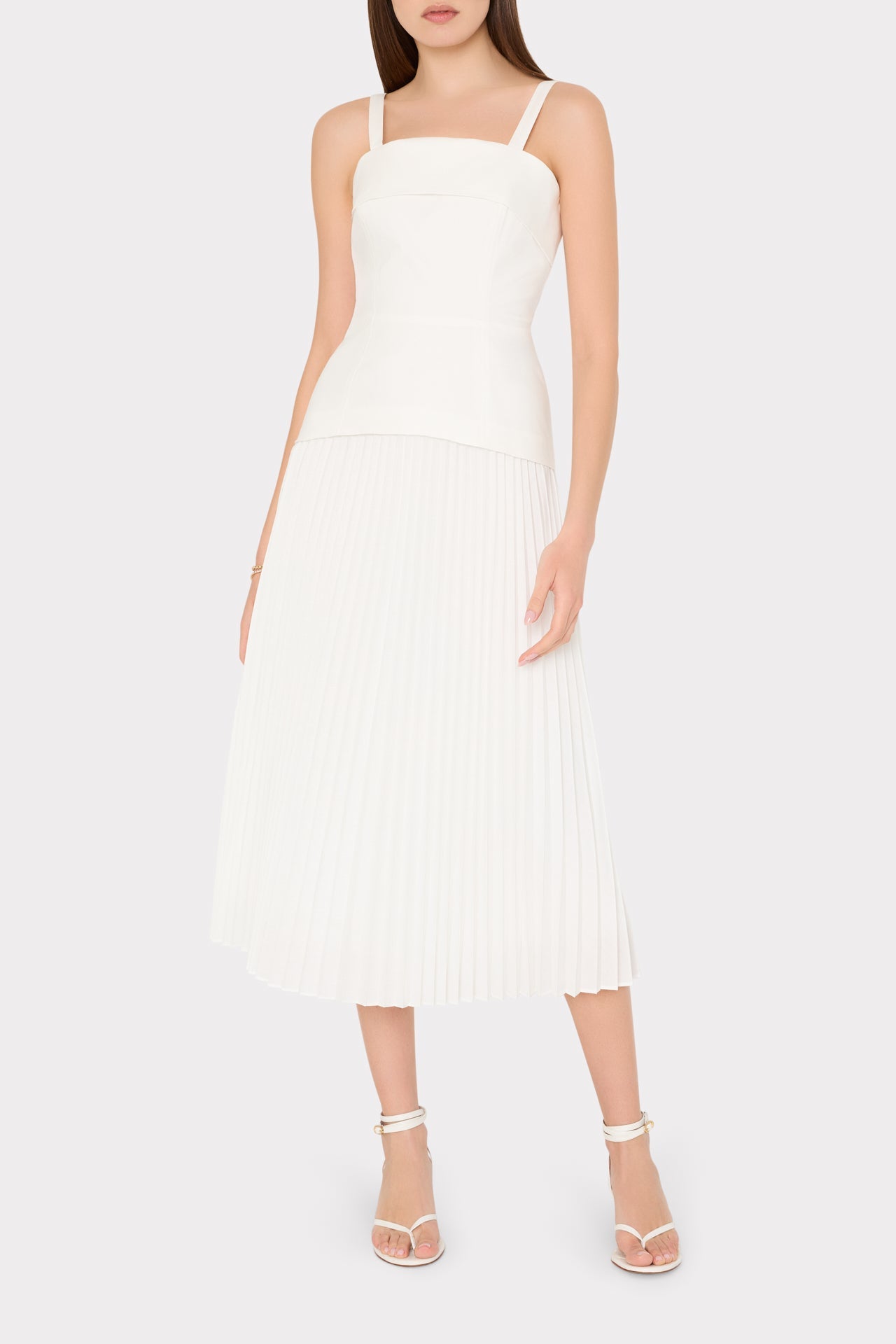 Nala Poplin Pleated Combo Midi Dress White | Milly Women