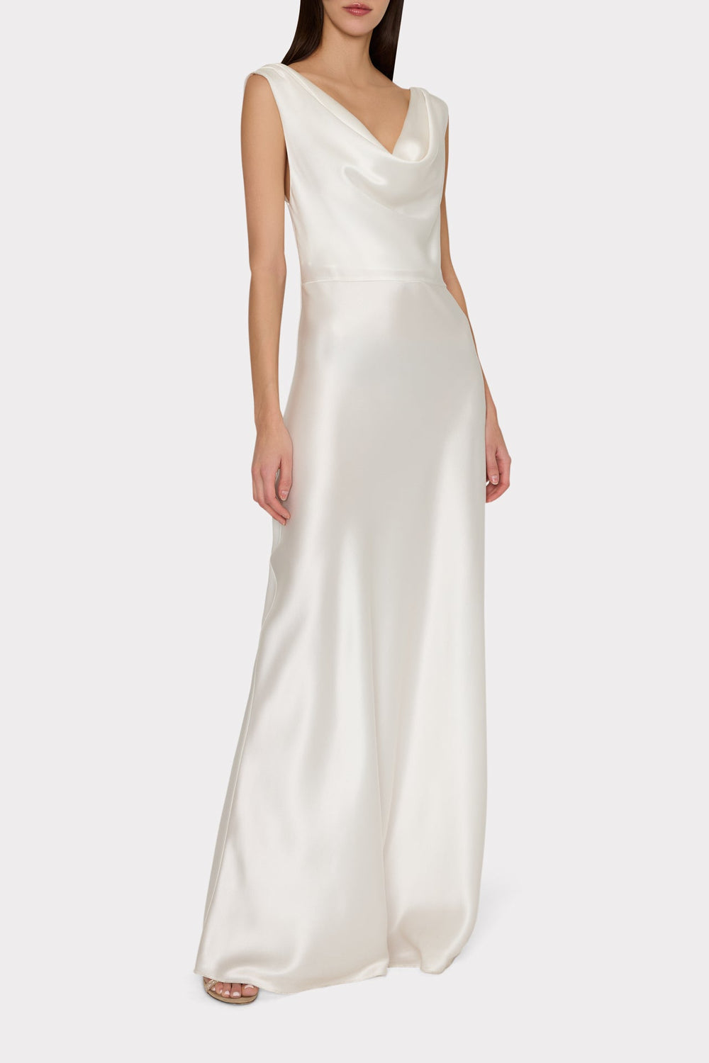 Hammered Satin Cowl Neck Gown White | Milly Women