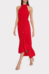 Nalani Halted Pleated Midi Dress Red | Milly Women