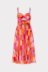 Natasha Sunset Tile Poplin Bow Midi Dress Pink Multi | Milly Women