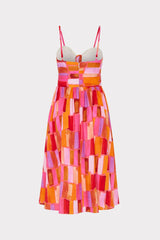 Natasha Sunset Tile Poplin Bow Midi Dress Pink Multi | Milly Women