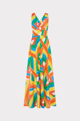Catarina Multi Stripe Poplin Maxi Dress Orange Multi | Milly Women