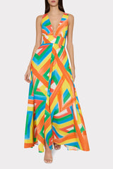 Catarina Multi Stripe Poplin Maxi Dress Orange Multi | Milly Women