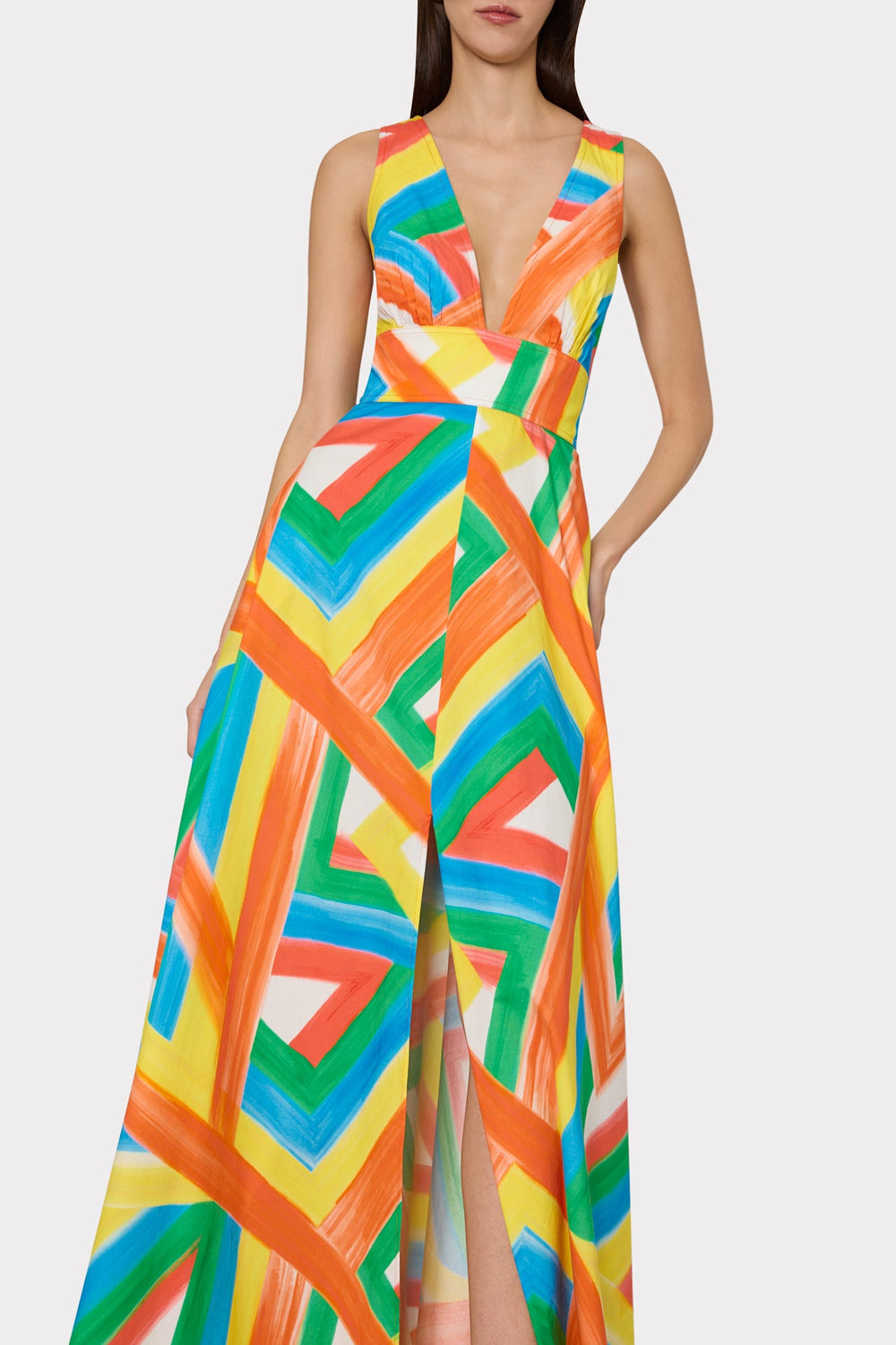 Catarina Multi Stripe Poplin Maxi Dress Orange Multi | Milly Women