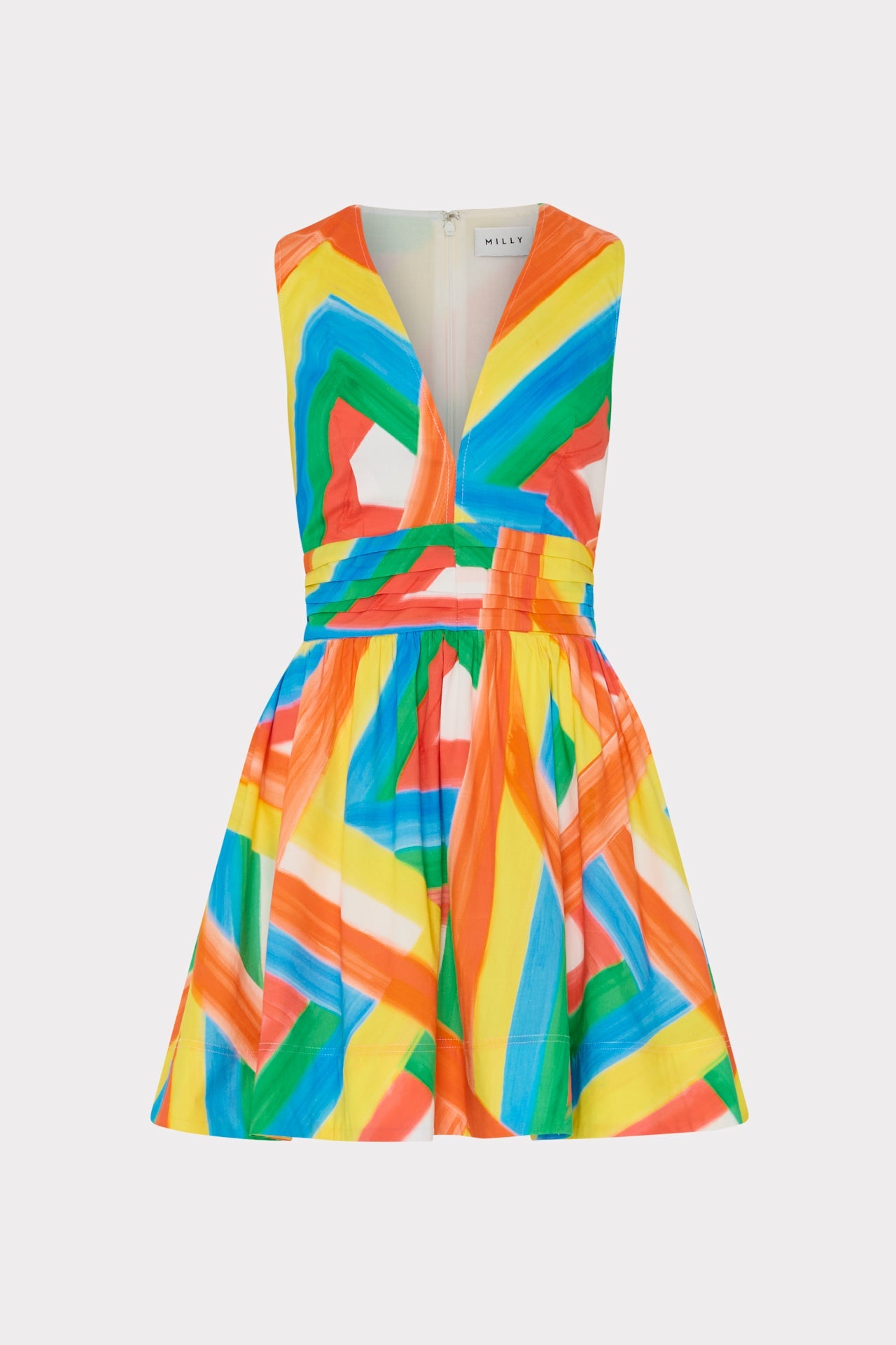 Nikki Multi Stripe Poplin Mini Dress Orange Multi | Milly Women