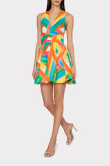 Nikki Multi Stripe Poplin Mini Dress Orange Multi | Milly Women