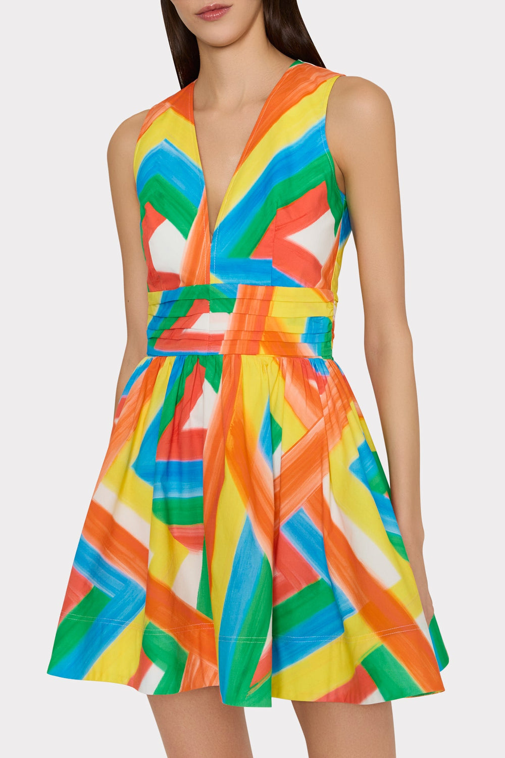 Nikki Multi Stripe Poplin Mini Dress Orange Multi | Milly Women