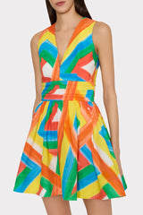 Nikki Multi Stripe Poplin Mini Dress Orange Multi | Milly Women
