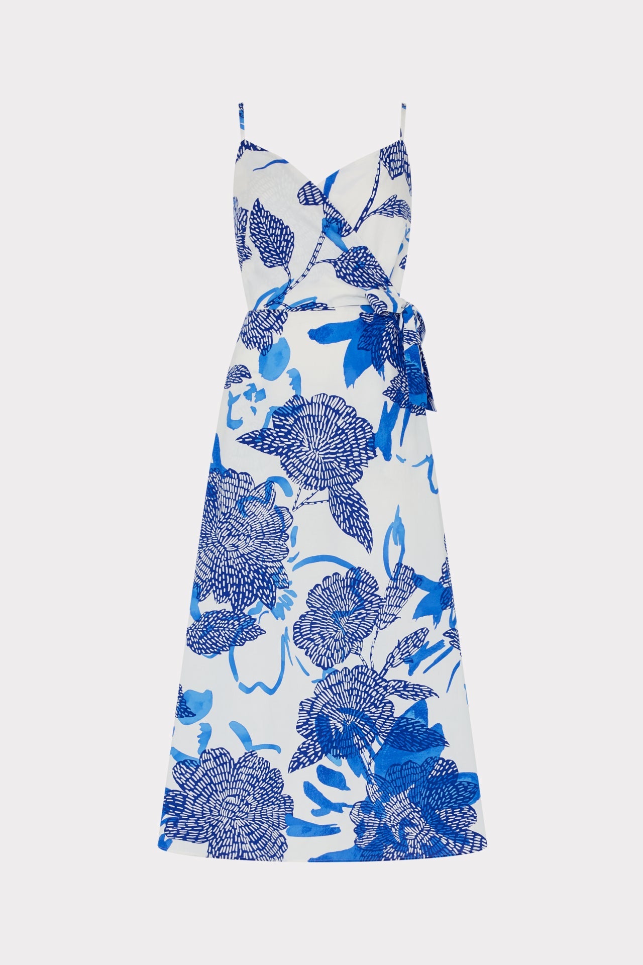 Norma Brushwork Floral Poplin Wrap Dress Blue Multi | Milly Women