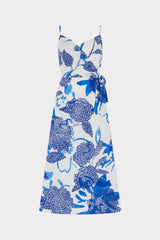 Norma Brushwork Floral Poplin Wrap Dress Blue Multi | Milly Women
