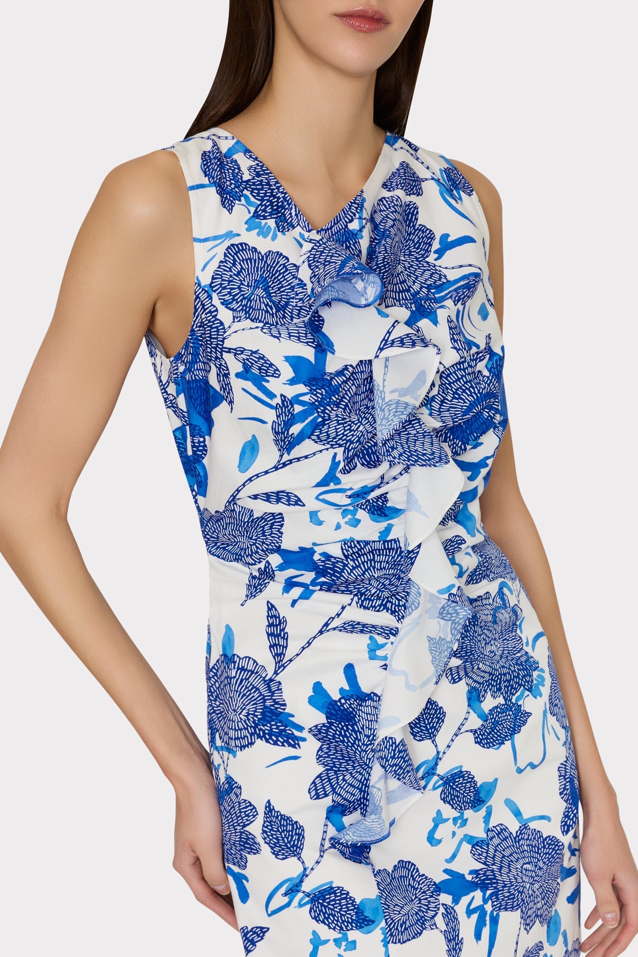 Novella Brushwork Floral Poplin Mini Dress Blue Multi | Milly Women