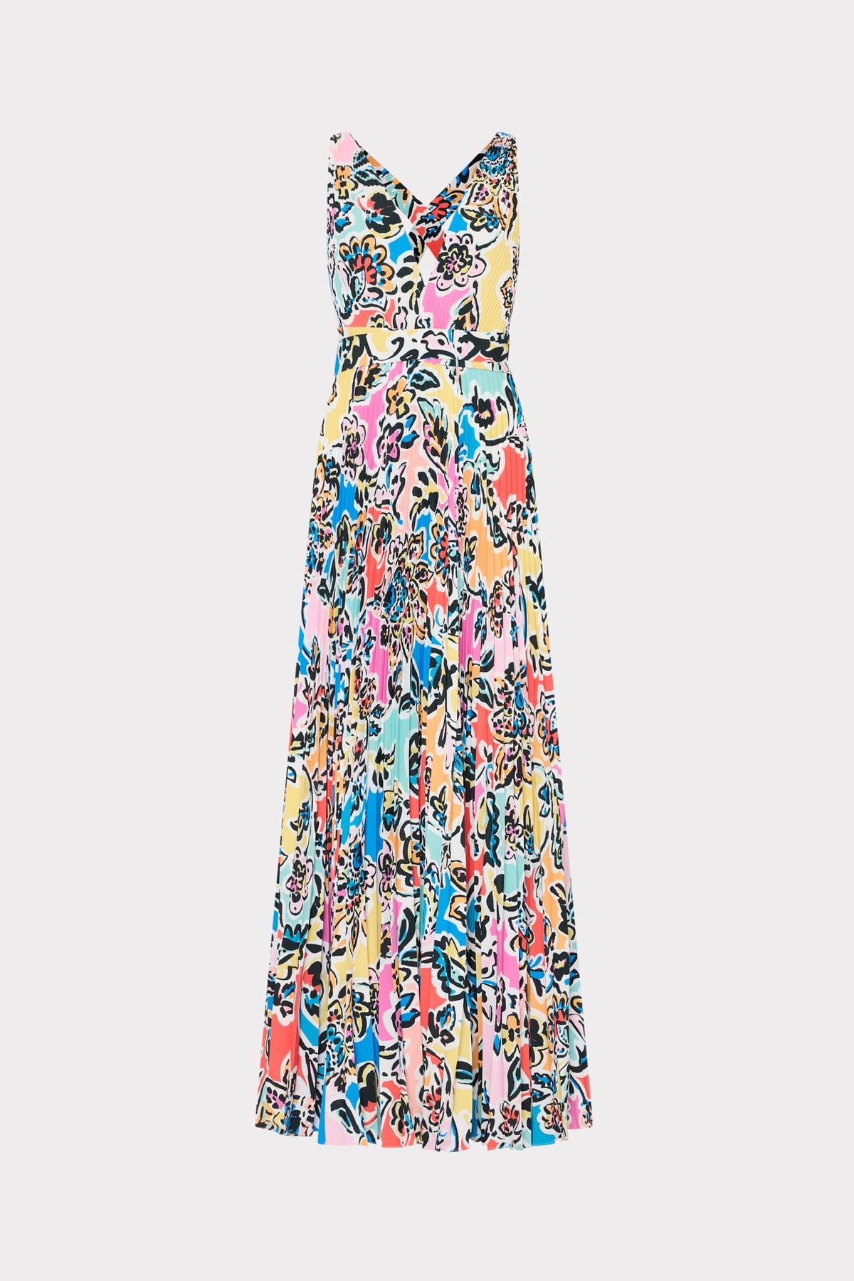 Oria Rainbow Oasis Pleated Dress Black Multi | Milly Women