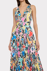 Oria Rainbow Oasis Pleated Dress Black Multi | Milly Women