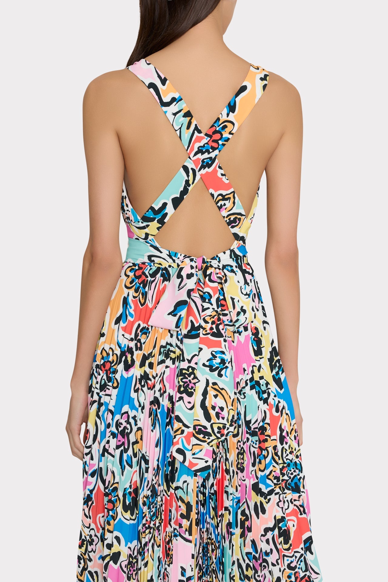 Oria Rainbow Oasis Pleated Dress Black Multi | Milly Women