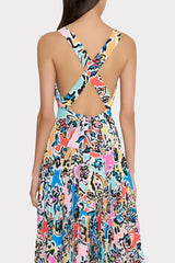 Oria Rainbow Oasis Pleated Dress Black Multi | Milly Women