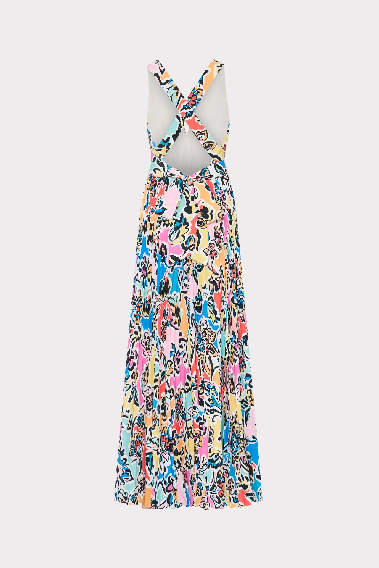 Oria Rainbow Oasis Pleated Dress Black Multi | Milly Women