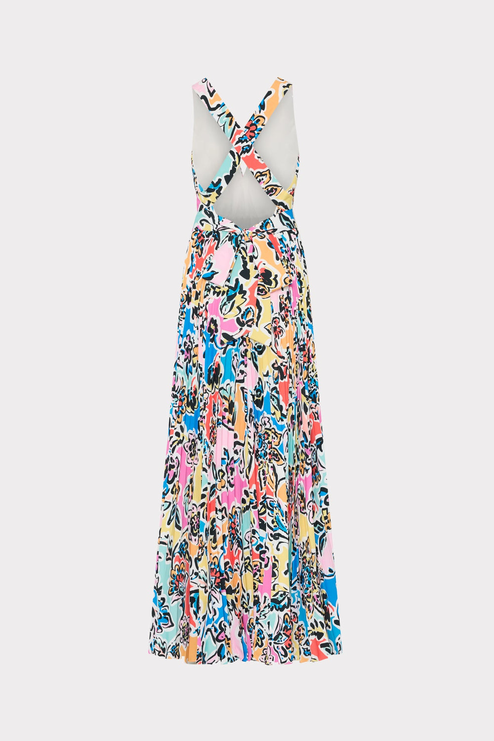 Oria Rainbow Oasis Pleated Dress Black Multi | Milly Women