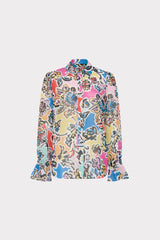 Lacey Rainbow Oasis Blouse Black Multi | Milly Women