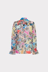 Lacey Rainbow Oasis Blouse Black Multi | Milly Women