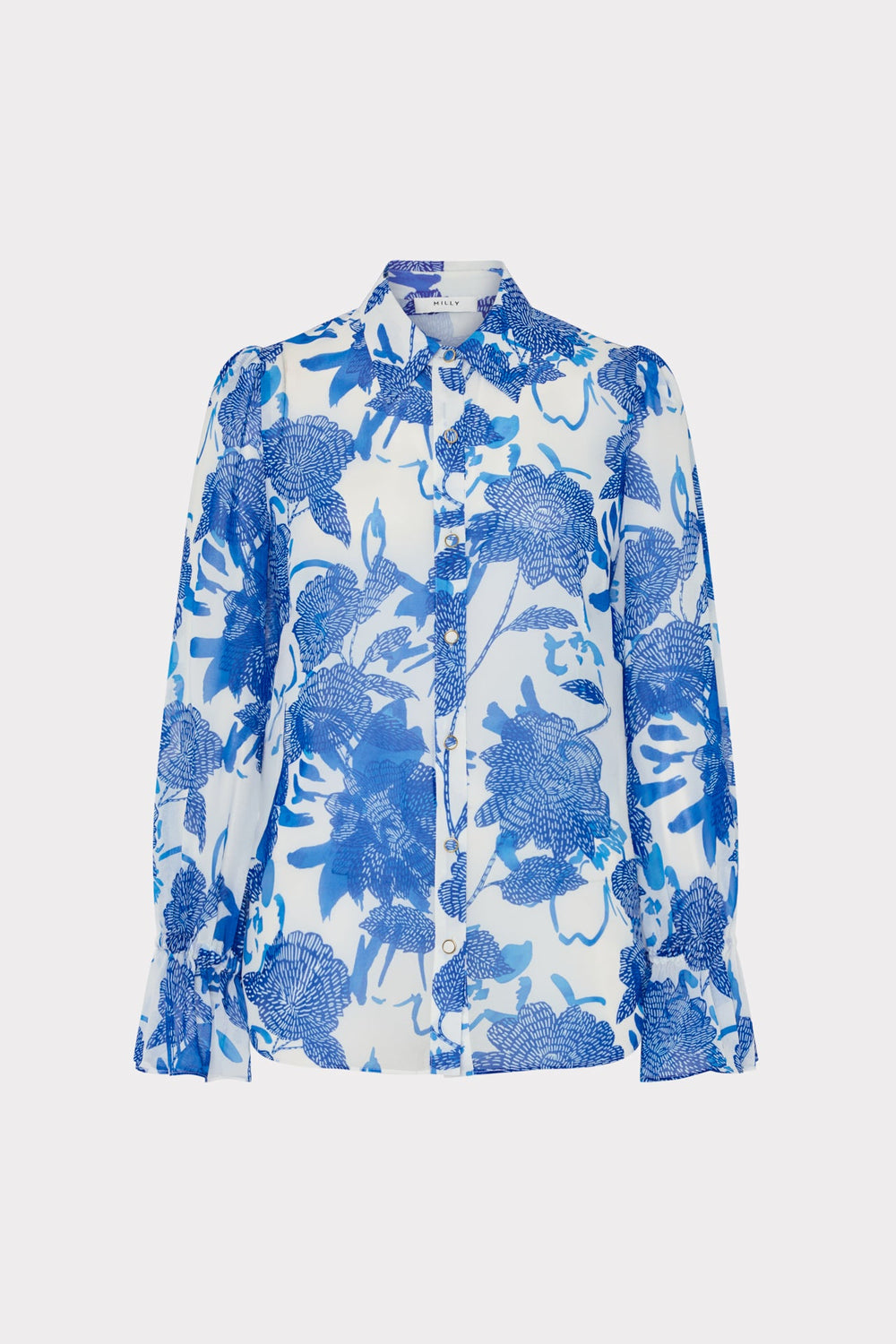 Lacey Brushwork Floral Blouse Blue Multi | Milly Women