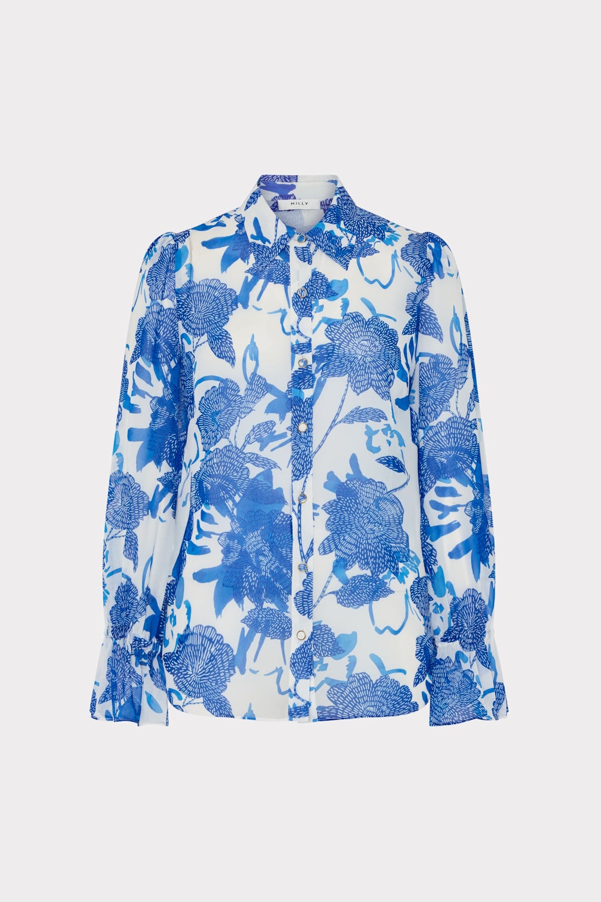 Lacey Brushwork Floral Blouse Blue Multi | Milly Women