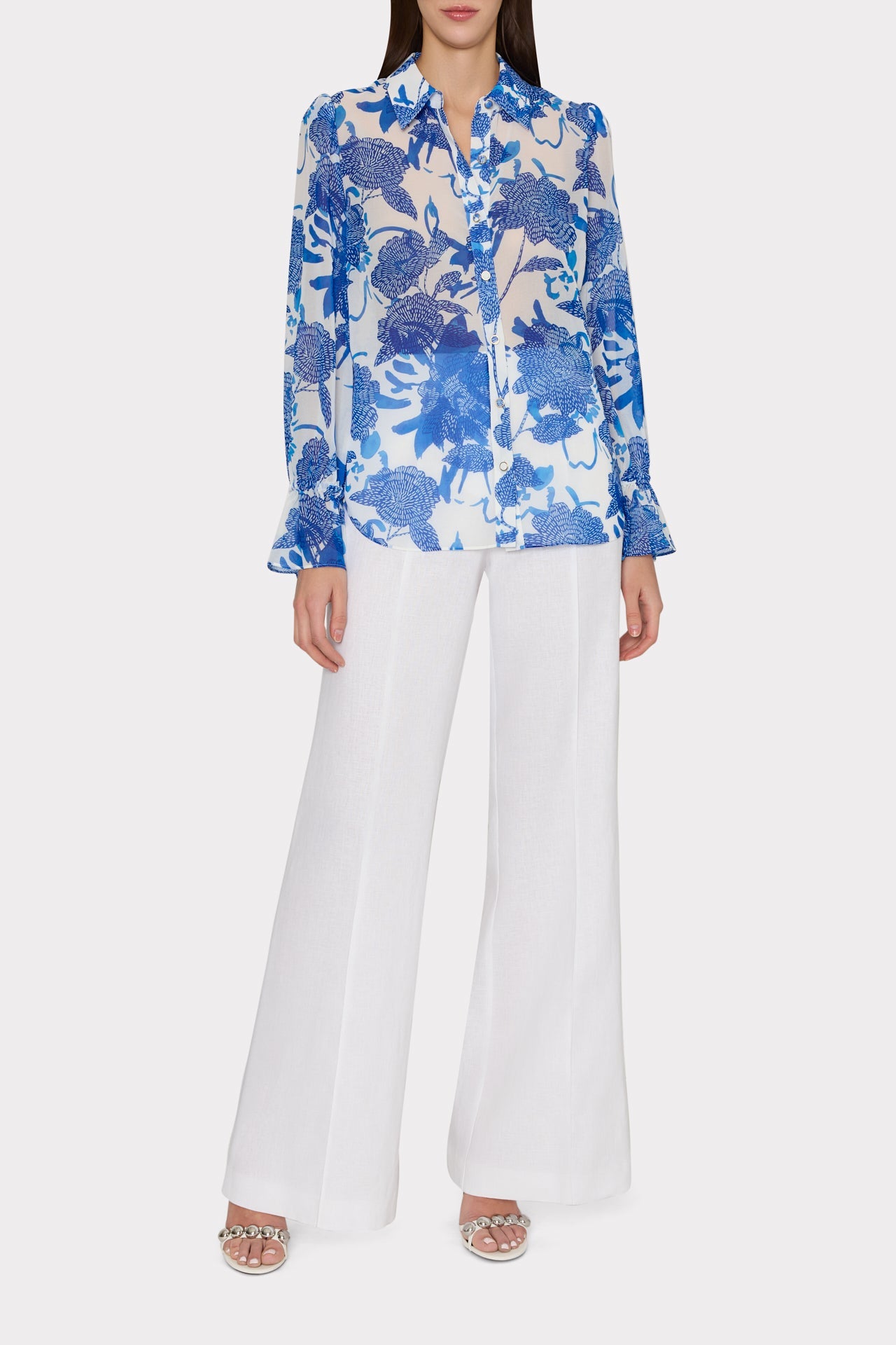 Lacey Brushwork Floral Blouse Blue Multi | Milly Women
