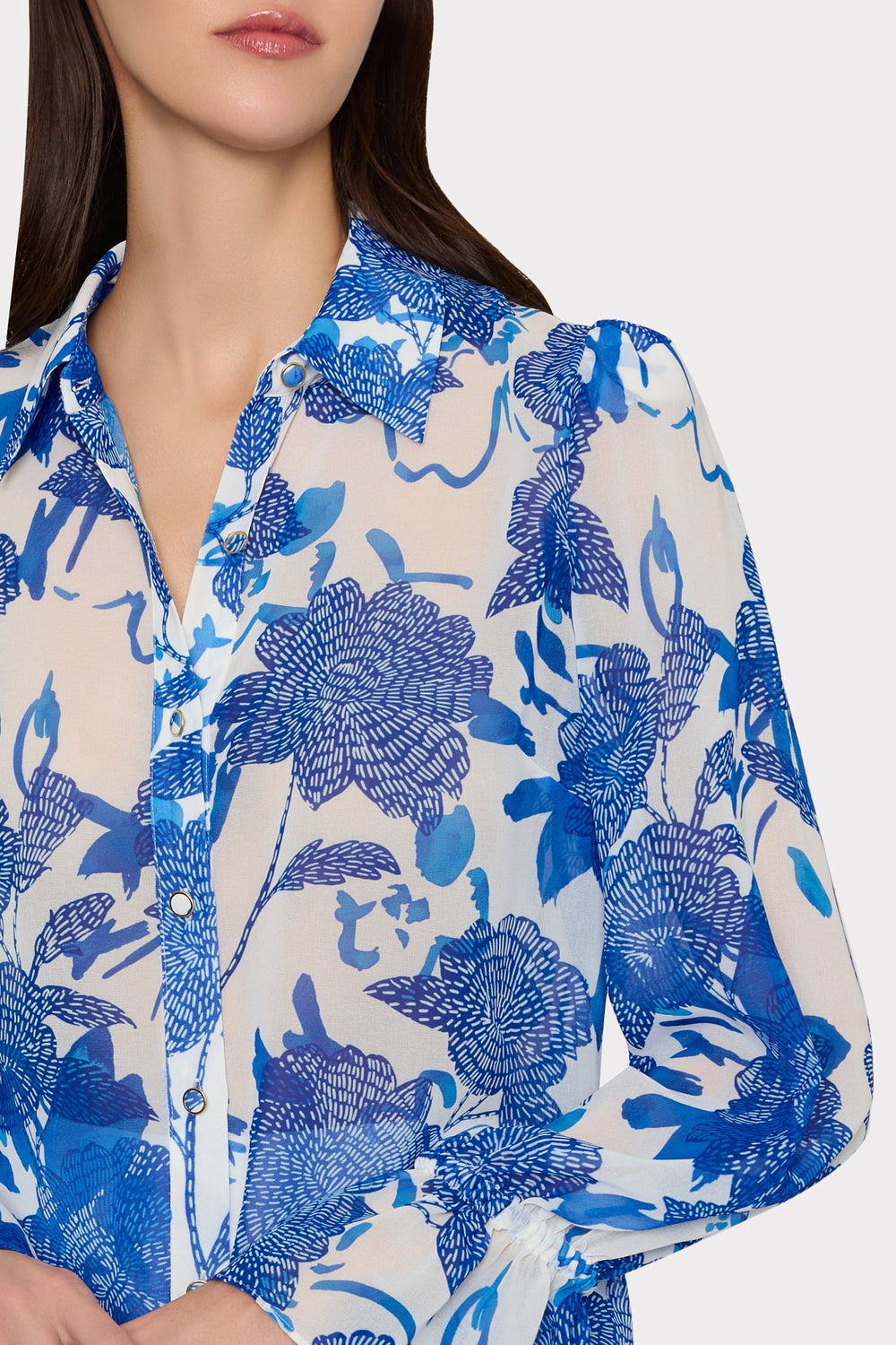 Lacey Brushwork Floral Blouse Blue Multi | Milly Women