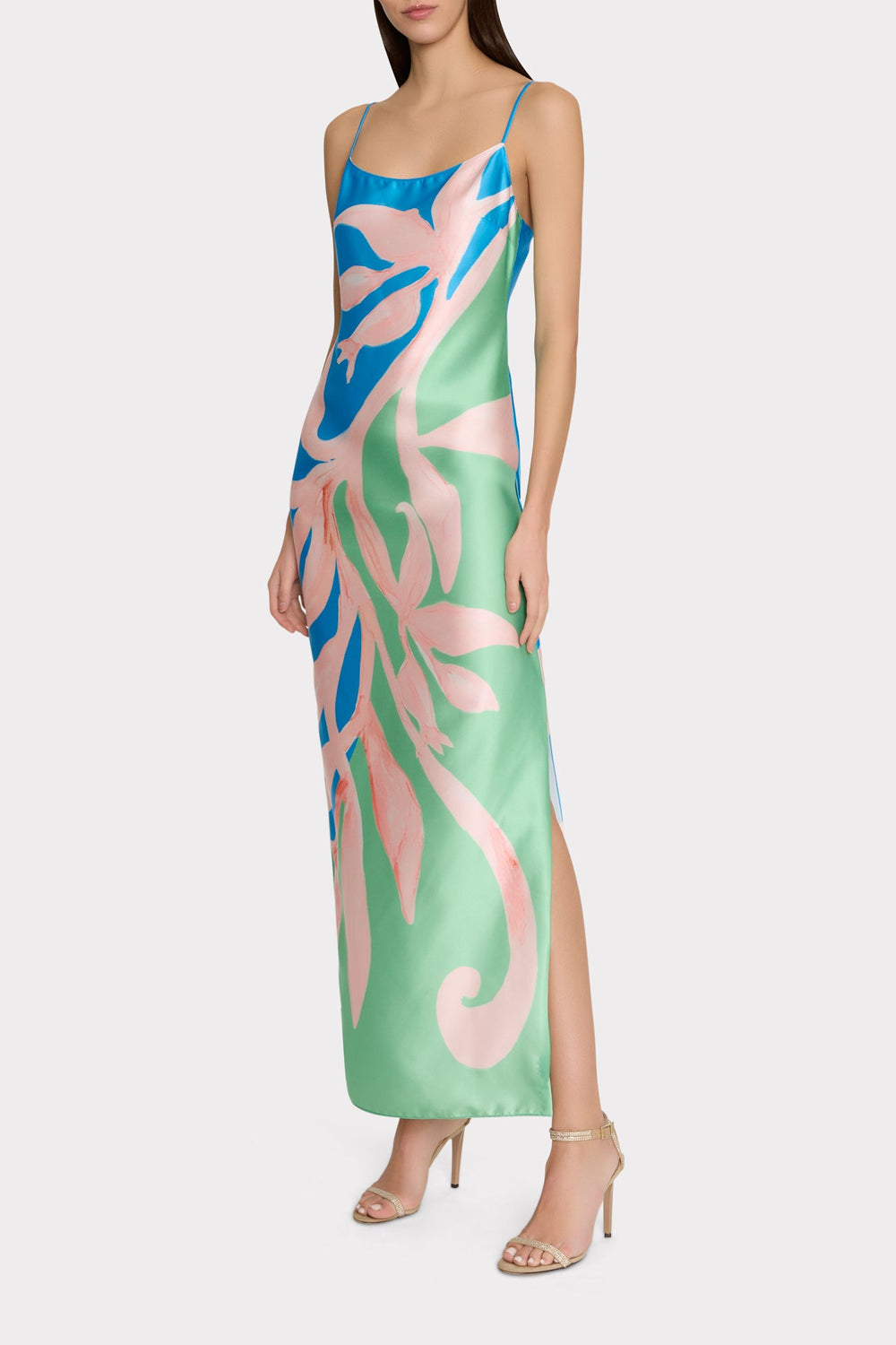 Lily Floral Vine Satin Slip Dress Blue/Green | Milly Women