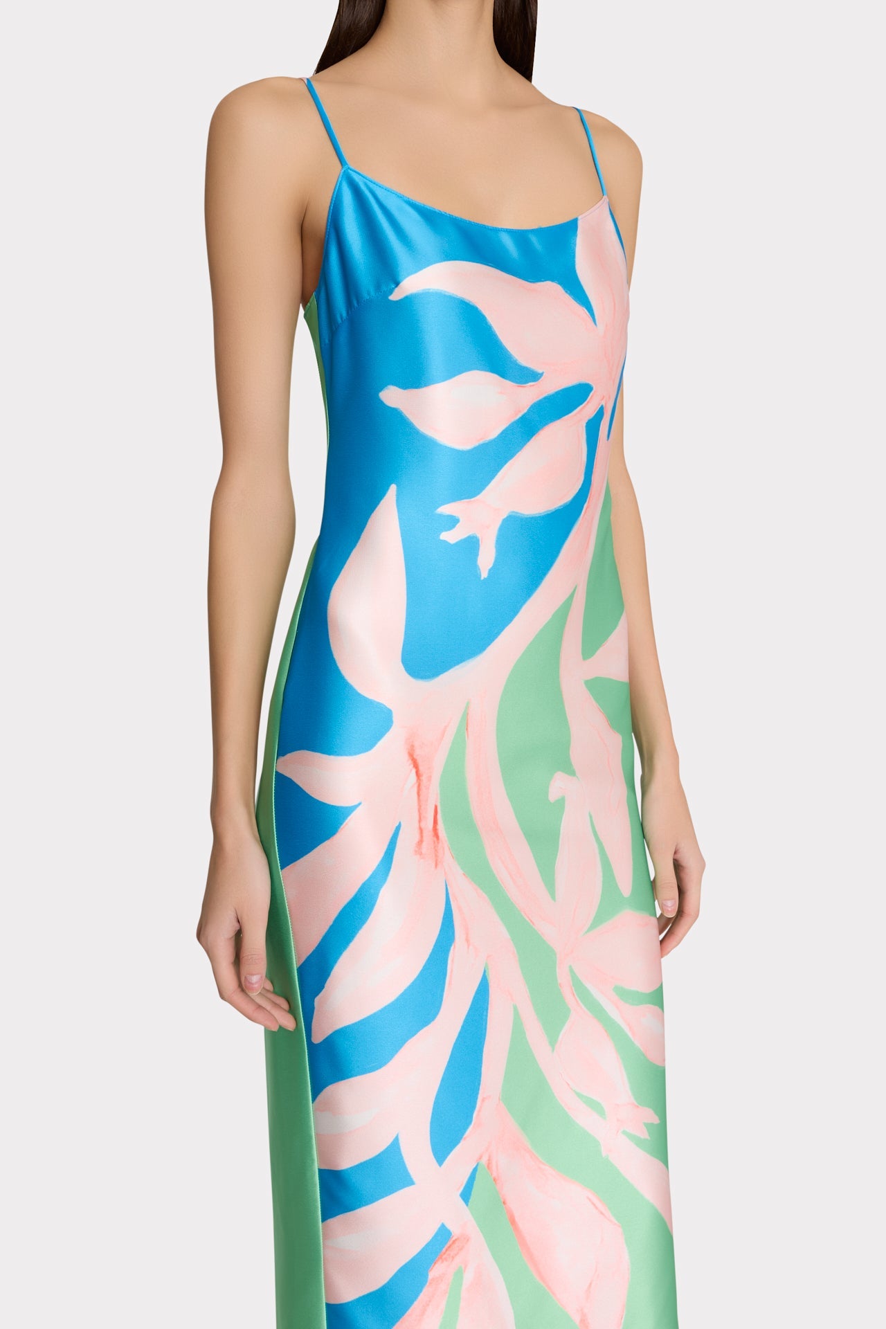 Lily Floral Vine Satin Slip Dress Blue/Green | Milly Women
