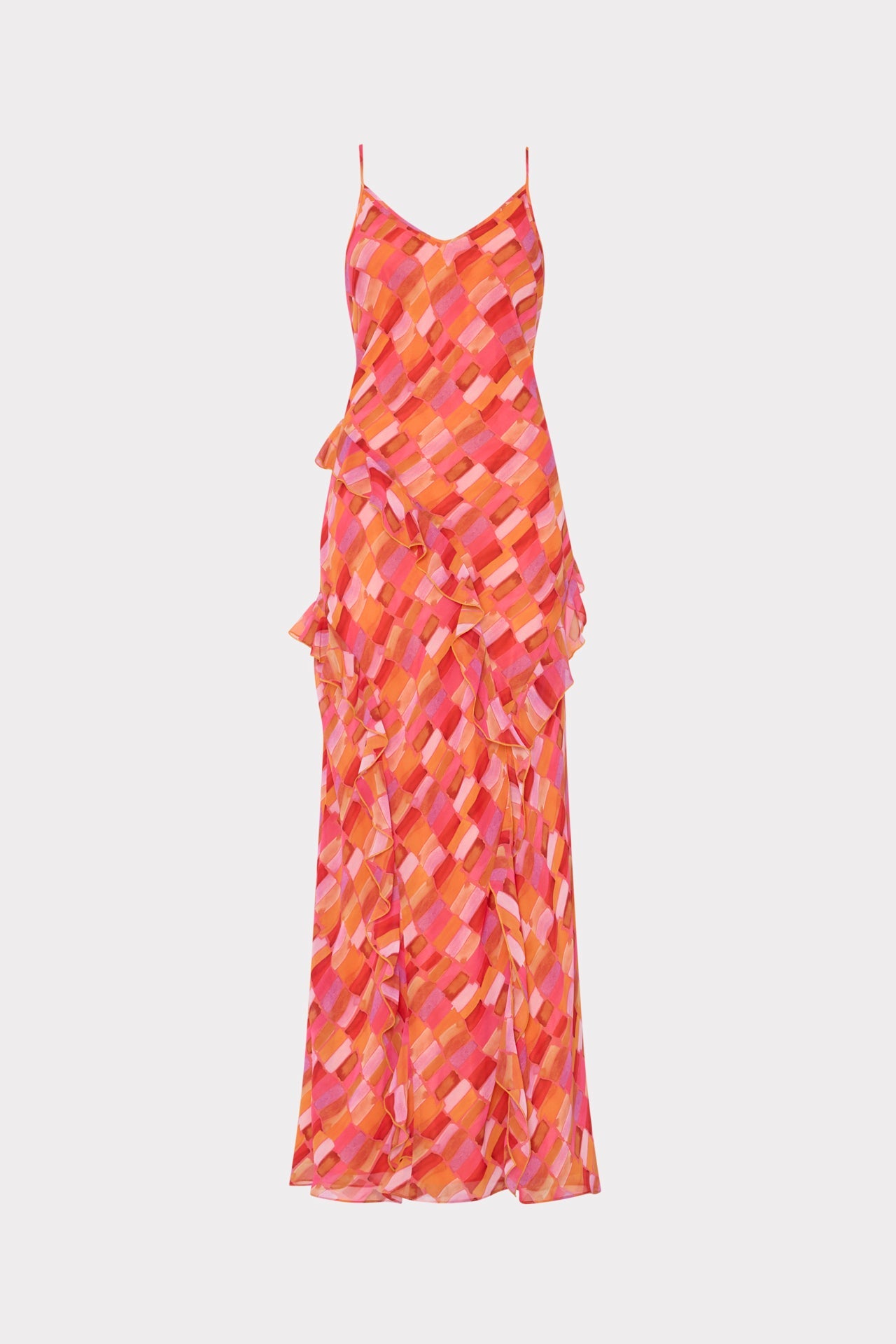 Sunset Tile Ruffle Maxi Dress Pink Multi | Milly Women