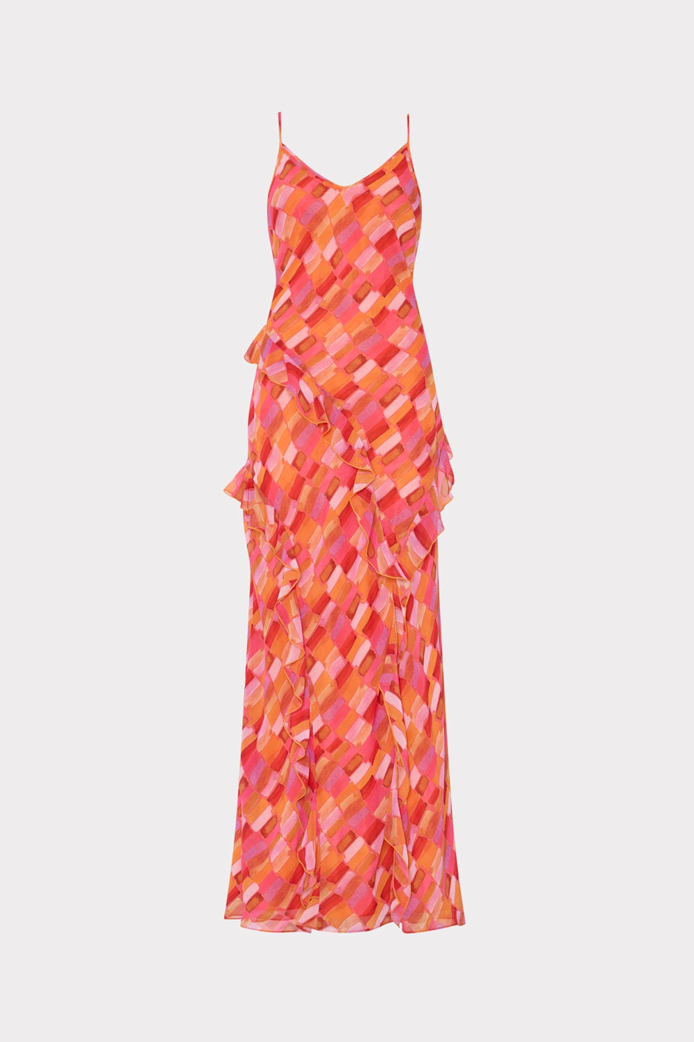 Sunset Tile Ruffle Maxi Dress Pink Multi | Milly Women