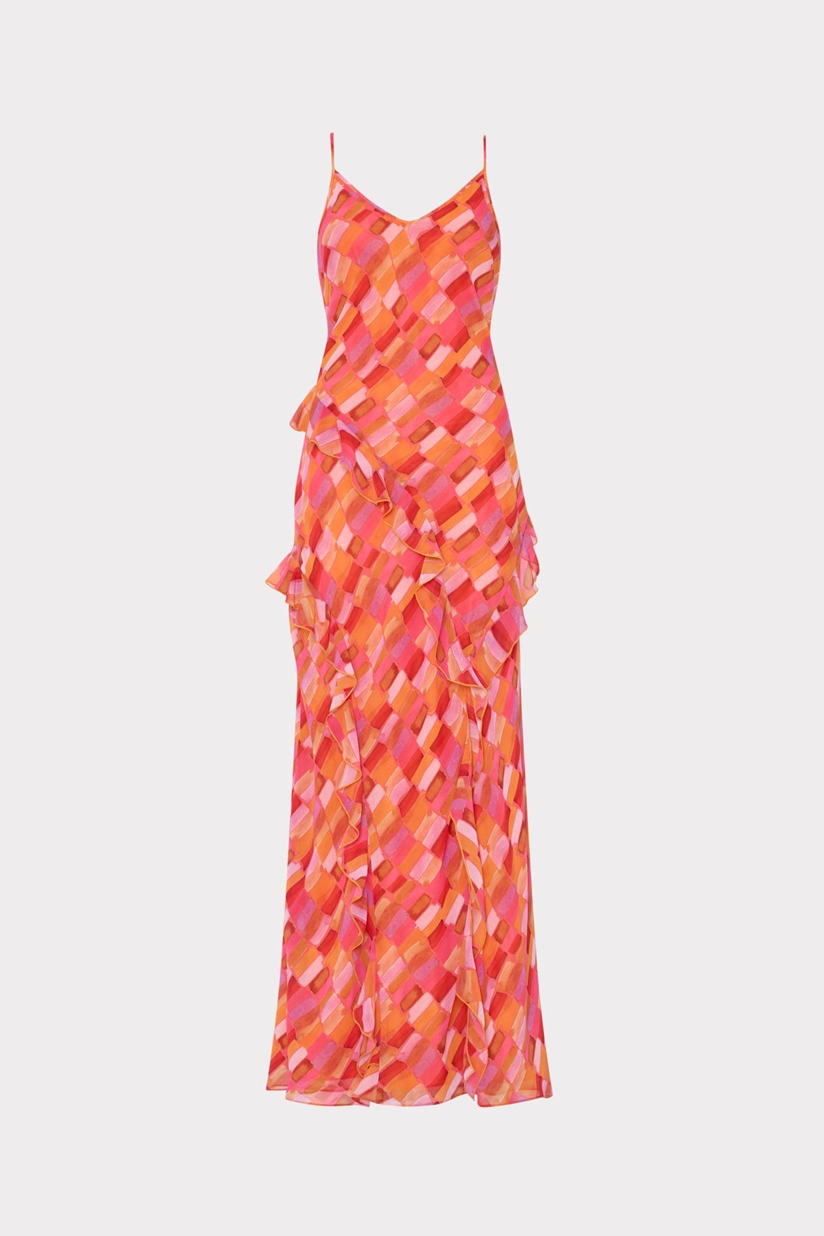Sunset Tile Ruffle Maxi Dress Pink Multi | Milly Women